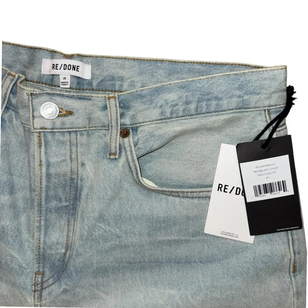 NWT Re/Done Mid-Rise Boy Denim Short Size 29 in Ranch Water Wash